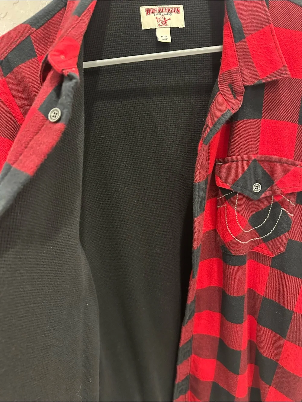 True Religion Red and Black Plaid Lightweight Thermal Jacket
